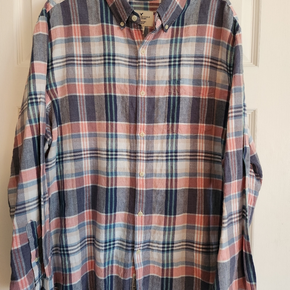 Men's American Eagle Linen/Cotton Button Down 2XL